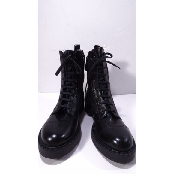 Theory Women's Laced Boot Combat Nylon Leather Booites Black NIB 598 Sz 40 - Picture 7 of 16